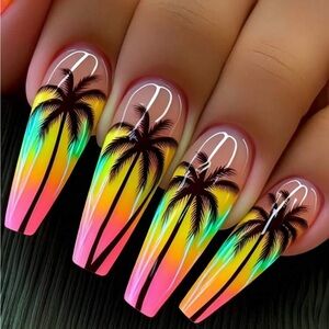 Tropical Gradient press on Nail Art Set